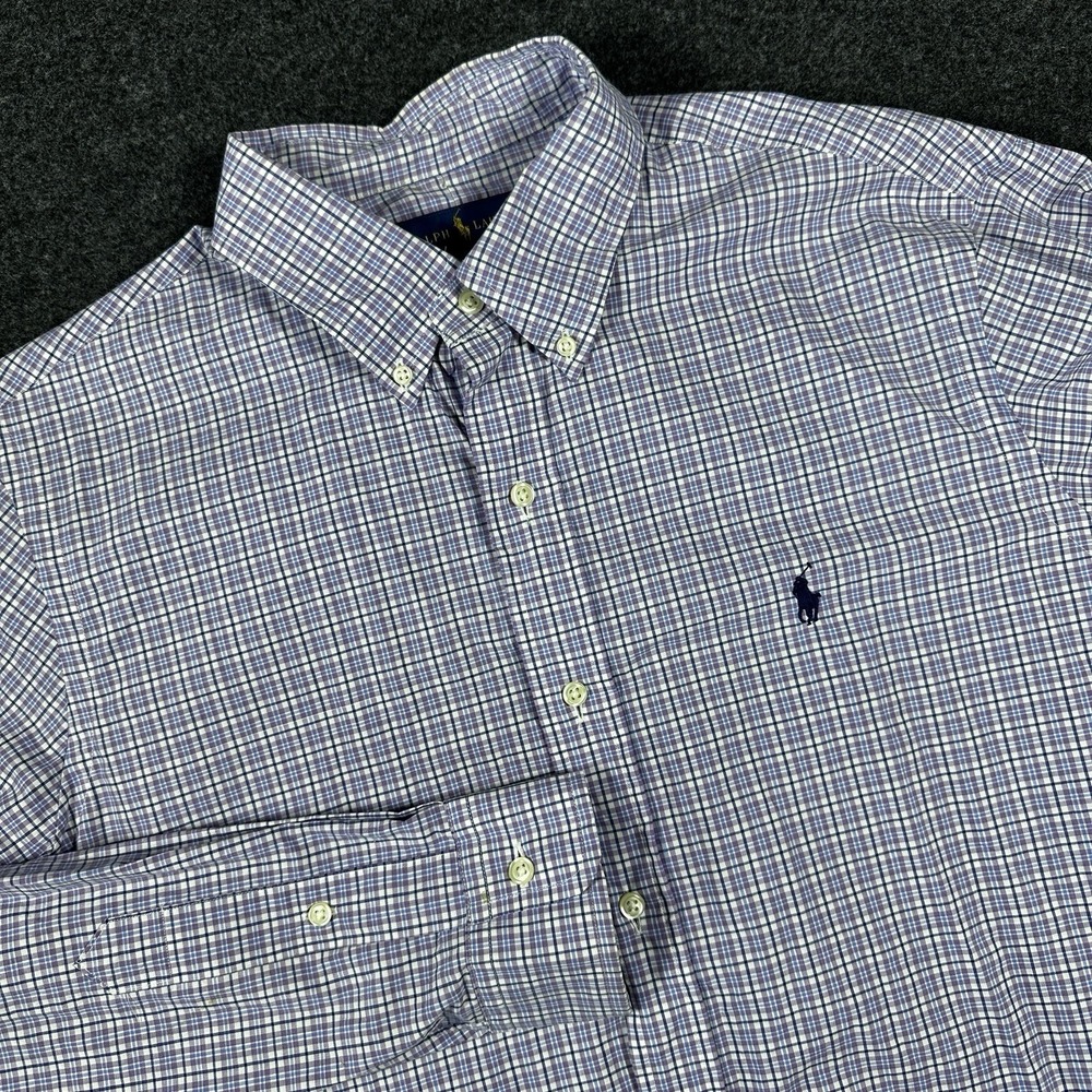 Ralph Lauren‎ Shirt Mens Large Purple Plaid Button Down Long Sleeve Classic Fit